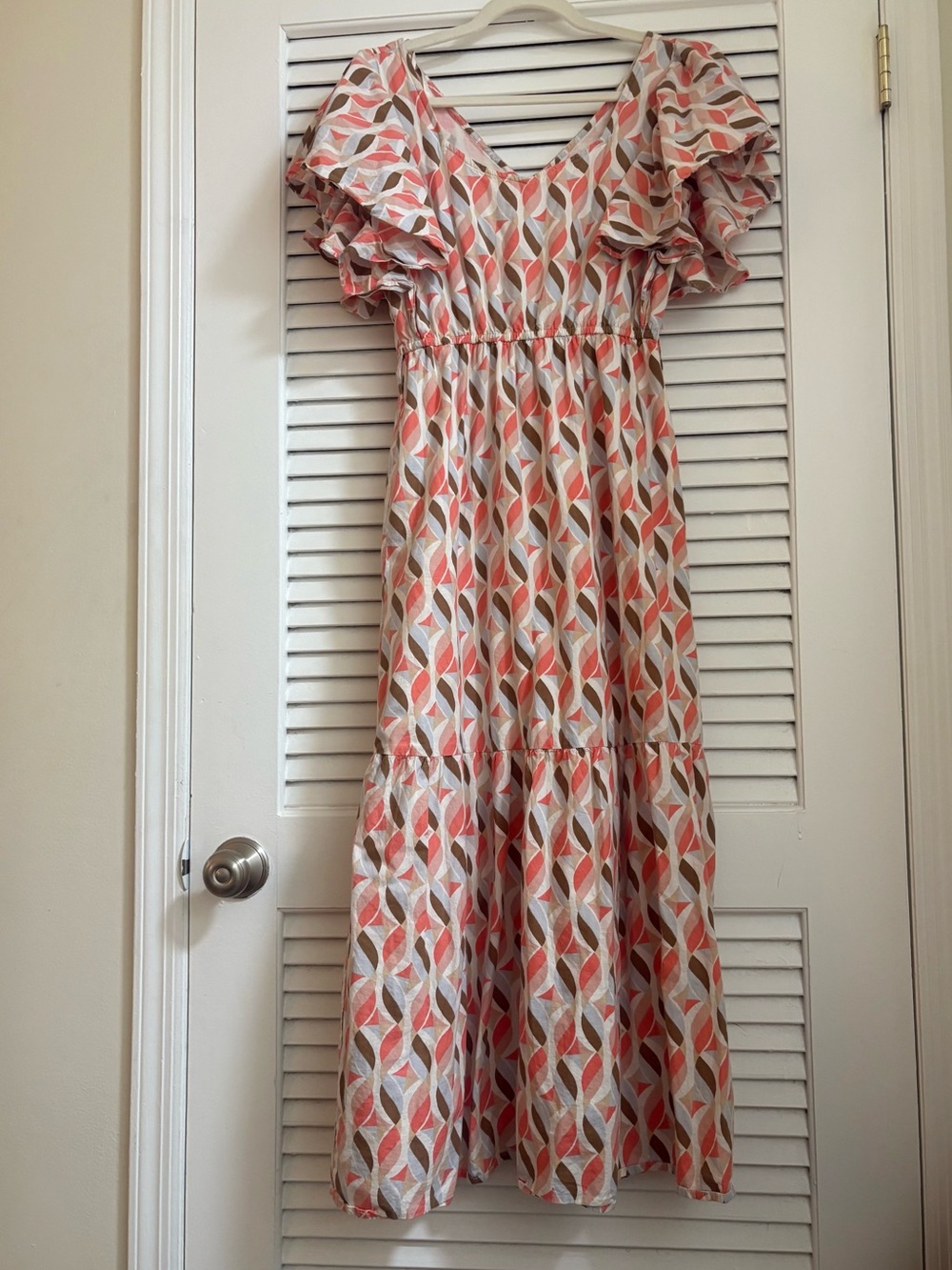 Coral Cream Boho Maxi Dress Sim & Sam Flutter Sleeve Summer Vacation
 Size S